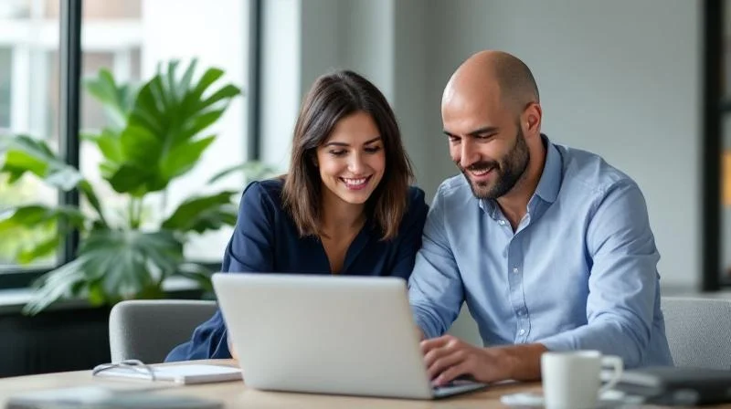Zwei Kollegen besprechen Unterlagen in einem Buero in Kassel
