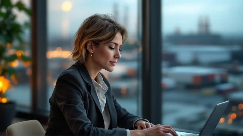 Geschäftsführerin im Kasseler Büro mit Blick auf VW-Werk Baunatal und Logistikzentren