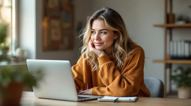Frau lernt am Laptop in einem hellen Raum in Kassel